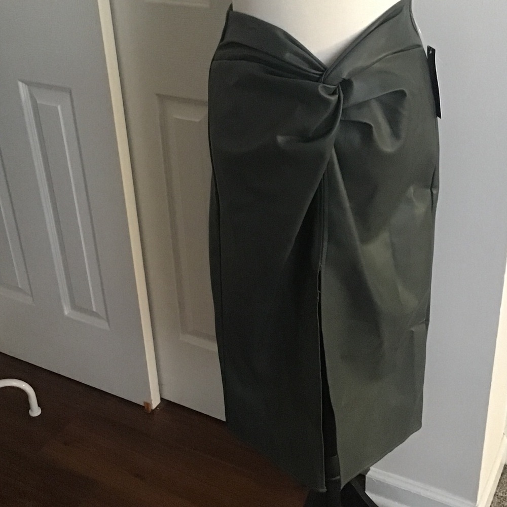 Green faux leather midi skirt